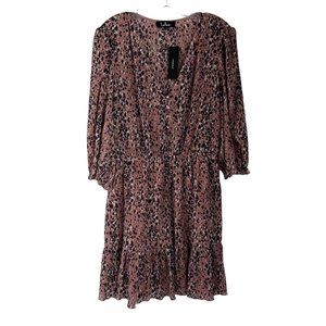 Lulu's Parkside Mauve Leopard Print 3/4 Sleeve Surplice V-Neck Dress Large L